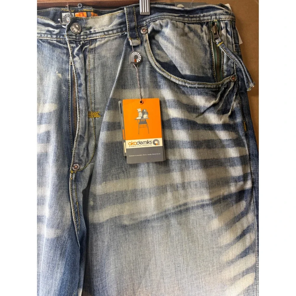 Akademiks Jeans Mens 42x32 Blue Baggy Loose Fit Faded Denim NWT Streetwear